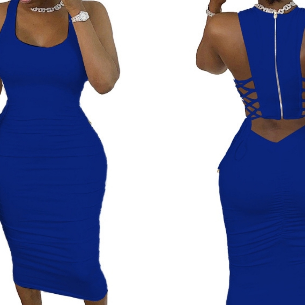 Blue Lace Back Dress